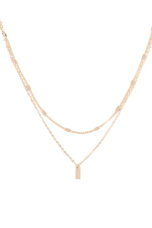 Dainty Bar Pendant 2 Layered Brass Necklace Gold