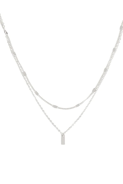 Dainty Bar Pendant 2 Layered Brass Necklace Silver