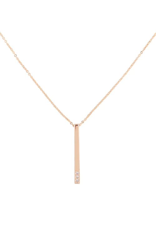 Vertical Bar With Cubic Zirconia Pendant Necklace Crystal Gold